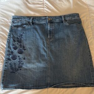 Talbots Blue Denim Skirt with Floral Embroidery